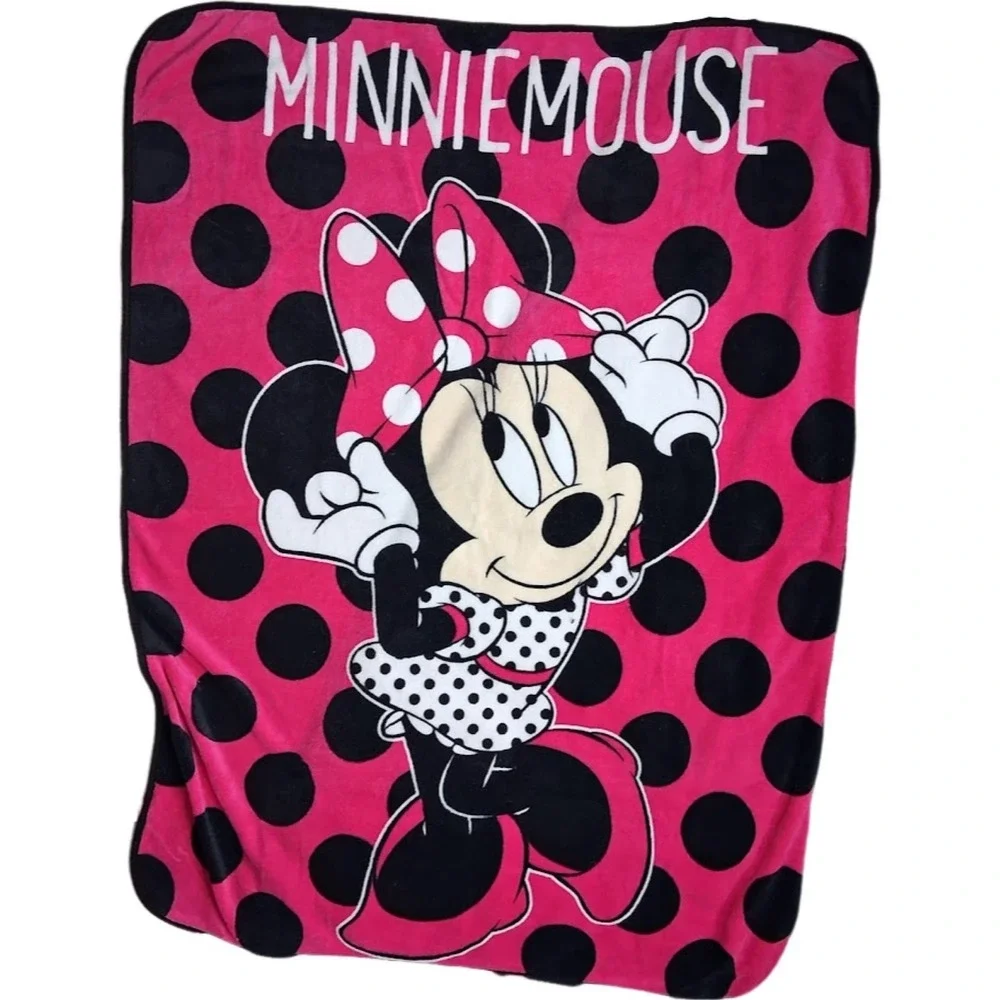 Disney Pink Black Polka Dot Minnie Mouse Fleece Throw Blanket 45x60 Soft Toddler